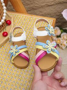 Children's Color Block Floral Sandals Summer Party Dress Shoes For Little Girls - Multicolor - View 2