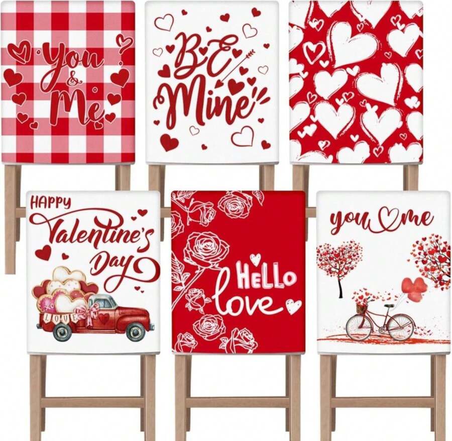 VitalCozy Set Of 6 Valentine'S Day Chair Covers Valentines Dining Chair Covers Bright Red Heart Love You Be Mine Dining Room Seat Cases Removable For Kitchen Home Anniversary Wedding Gift - MàuG - Xem 1