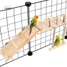 Natural Wooden Bird Perch Parrot Swing Ladder Toy, Bird Cage Perch Pet Bird Toys Cockatiel Cockatoo Accessories, Bird Fitness Playground - Beige - View 9