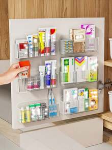 1pc Wall-Mounted Mirror Storage Box With Compartments, Bathroom Medicine Cabinet Organizer For Storing Cosmetics, Lipsticks, Face Masks, Etc. - Multicolor - View 6