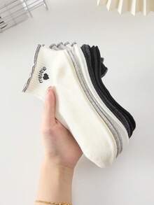 5 Pairs Women's Cute Heart Pattern Ankle Socks, Christmas Gift, Available In White, Black, Gray, Suitable For Casual Daily Wear, All Seasons - Multicolor - View 9