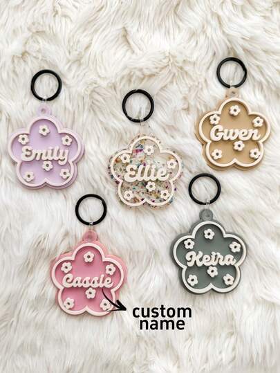 1PC Customizable Flower Shaped Acrylic Keychain, DIY Name, Stylish And Cute Style, Suitable For Bag Accessories, Cup Charms, And Luggage Tags. Perfect As A Birthday Gift, Work Event Gift, Unique Gift, Or Multifunctional Accessory. It's An Excellent Gift For Her And Also Suitable As An Anniversary Gift.