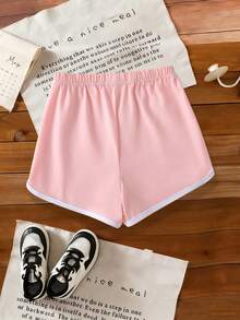 2pcs/Set Girls' Creative Bow Print T-Shirt And Shorts, Suitable For Summer, Spring/Summer New Outdoor Casual Wear - Multicolor - View 7