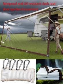 透明防水防尘多用途塑料篷布，适用于庭院围栏、花园覆盖、户外露营 - 防风、抗撕裂 - 聚乙烯多用途防水布，适用于庭院、花园和户外露营 - 防风、防尘，带密封垫圈