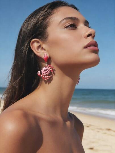 Pendientes de cangrejo esmaltados de colores para mujer | Joyería colgante larga de estilo náutico | Regalo de vacaciones en la playa, Día de San Valentín