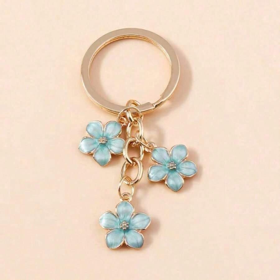 XJJX Flower Keychains Charm, Cherry Blossom Enamel KeyChains Cute Floral Keyring - 紫色 - 查看 1