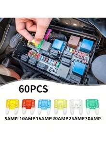 60 Universal Car Fuse Combination Kit - Aluminum Fuses For Cars, Trucks, Boats - Various Ampere Numbers 2A-35A Replacement Fuses And Fuse Removal Tool (100-Piece Set With Clips) - 60 - View 1
