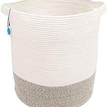 OpenHICasaphoria Cesta de almacenamiento de cuerda de algodn tela extragrande para organizar, cestas altas redondas tejidas para ropa, manta, toallas, cesta de lavandera de gran capacidad para bao, sala - beige+modern - Ver 3