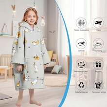 Yostyle Sudadera Cobija para Niño y Niña,Manta con Capucha Portatil para Frio e Invierno Talla Grande,Cobija con Gigante Bolsillo Franela Gruesa y Cómoda,Multifuncional,Regalo de Invierno - Beige-Gato - Ver 2
