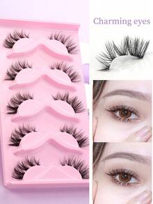 5 Pairs 3D Thick, Crossed, Long Natural Look Fluffy Curly False Eyelashes - Natural Lashes - View 3