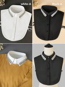 1 chiếc cổ áo có thể tháo rời đính đá lấp lánh sang trọng chất lượng cao, cổ áo cánh thanh lịch đa năng cho phụ nữ vào mùa xuân/hè/thu/đông - trắng - Xem 12