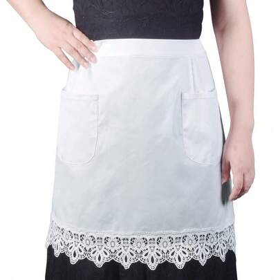 1 Stück weißer Spitzen-Taillenschürze, Küchenschürze mit Halbschürze und 2 Taschen, Kostümschürze zum Anziehen