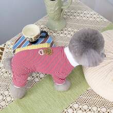 New Spring/Summer Pet Clothes, Cat Pajamas, Air Conditioning Cat Clothes, 25BOOK Bear Pajamas, Dog Four-Leg Clothes, Apparel, Animal Costumes, Small Dog Clothes, New Casual Clothes, British Style Animal Outfits, Breathable Sportswear, Leash Buckle Clothes - Red - View 13