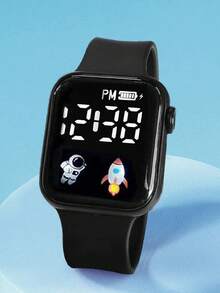 5pcs Fashion Minimalist Children's Electronic Watch With Pendant Accessories Set, Black, Silicone Strap, Square Shape, Suitable For Boys, Suitable For Daily, Festival And Various Occasions, Matching Fashionable Pendant Accessories, Suitable As A Gift, One Size, No Box - Black - View 4