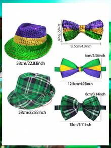 Forever & Moment 圣帕特里克节男女通用两件套服装配饰，亮片/布料软呢帽，预系领结 - 适用于爱尔兰节服装、主题派对、角色扮演、音乐会、化妆派对、舞蹈表演 - 彩色 - 查看 7