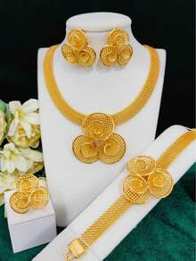 Juego de joyería de 4 piezas con forma de gota de agua para mujeres: collar, aretes, pulsera, anillo. Adecuado para novias en Arabia Saudita, Dubái, Europa y América, fiestas de boda, citas, vestidos formales, Día de la Madre, San Valentín, regalos festivos, uso diario, mamá, Día de la Madre, regalo