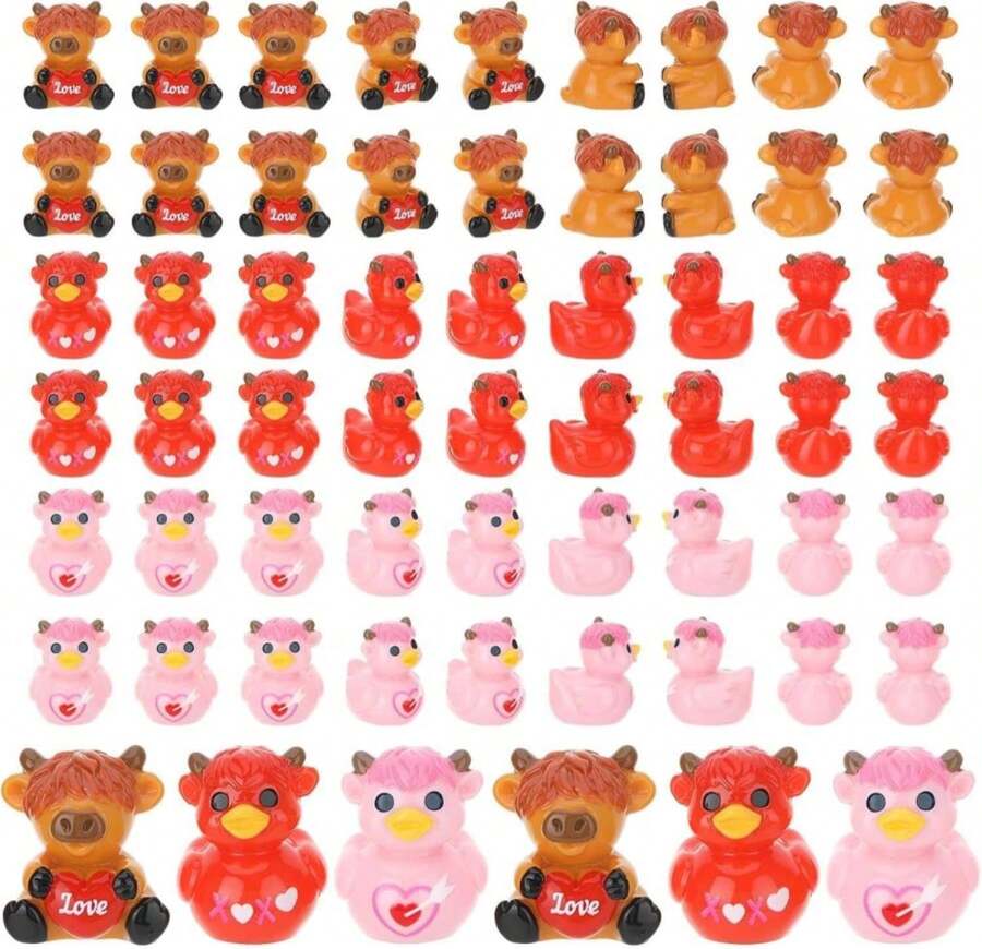 GGSTDDUP 60 Pcs Mini Resin Highland Cow Valentine'S Day Mini Highland Cows Ducks Tiny Resin Figurines Sculpture Ornaments For Desktop Moss Landscape Vase Cake Decor Party Favors - 白色 - 查看 1