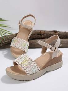 1 Paar Damen Sandalen mit dicker Sohle, modisch neue vielseitige Lässig Beach Römersandalen, Große Größen, Einfarbig, Strand, Zuhause - Beige - Übersicht 6