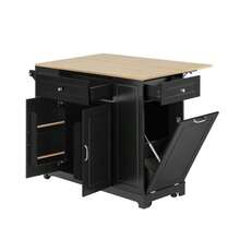 Kitchen Island With Wheels, Extendable Dining Area, Kitchen Island With Multifunctional Drawers And Waste Bin Compartment, Mobile Kitchen Island Ideal For Kitchen And Dining Room (Black) - Black - View 8