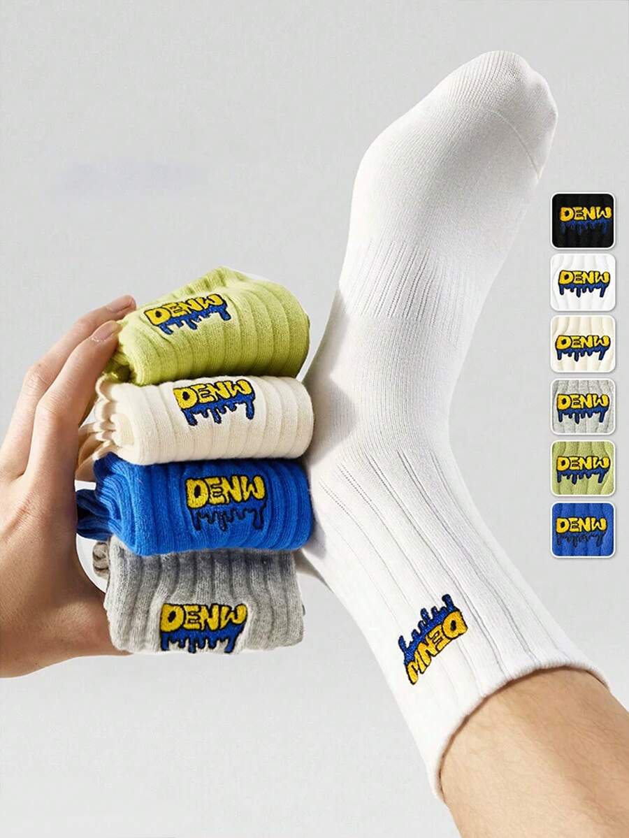 1/2/6 Pairs Skateboard Graphic Crew Socks, Streetwear Style Unisex Mid-Calf Socks, Embroidered Athletic Socks For Men And Women, Couple Socks - Multicolor - View 1