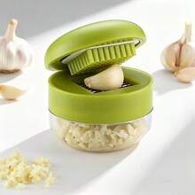 Mini Garlic Chopper And Press With Container, Manual Garlic Mincer Crusher Cutter Grinder, Stainless Steel Blades, Handheld Garlic Slicer Dicer Zoom Tool ,Garlic Press,Garlic Crusher ,Garlic Mincer – Green - Green - View 9
