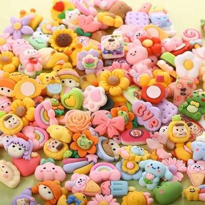 20/50/100pcs Random Mixed Resin Cartoon Cream Glue Material Small Accessories, Fashionable DIY Unisex Hair Accessories