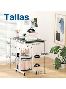 Mesa Multifuncional Ajustable en Altura con Ruedas y 3 Estantes - Laptop/Reunión/Jardín - Negro - Ver 7