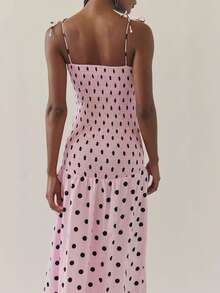 Women's  Bohemian Style Strappy Maxi Dress  Sexy Pink Polka Dot French Retro Skirt Flowy Pleated Sleeveless Strappy Backless A  Line Tunic Square Neck Casual High Waist Travel Vacation Sundress - Hồng - Xem 5