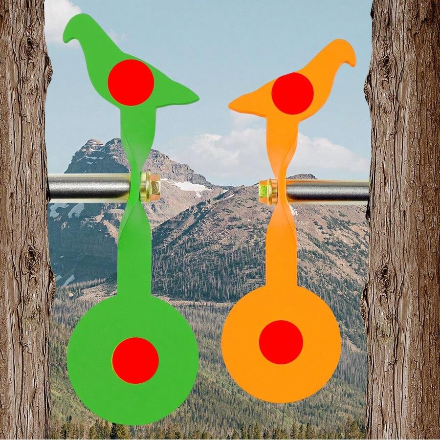 旋转鸟形靶套装（绿/黄） - 便携式练习靶，适用于射箭和弹弓，易于安装在树上，适合户外或后院娱乐