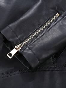 Veste de moto en cuir PU de mode pour femmes Risissida - Veste de style de rue décontractée convenant pour le printemps et l'automne Noir - Noir - Voir 10