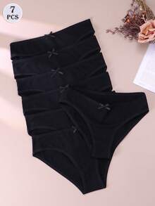 7Pcs/Set Women's Cotton Briefs Panties Underwear Comfortable Breathable Female Lingerie - 黑色 - 查看 6