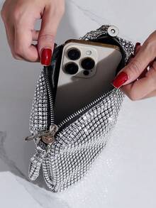 Mini Clutch Bag With Rhinestone Decor, Elegant Handbag For Women, Suitable For Party, Event, Daily Use, Dating, Shopping, Can Be Used As Coin Purse, Fashion Handbag - Silver - View 8