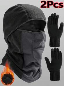 Bộ đồ mùa đông 2 món dành cho nam - Mũ trùm đầu trượt tuyết màu đen & Găng tay giữ ấm cảm ứng | Chất liệu polyester dệt kim chống gió, giữ nhiệt và thoáng khí, lý tưởng cho trượt tuyết, đạp xe và các hoạt động thể thao ngoài trời | Phụ kiện thiết yếu cho thời tiết lạnh mùa thu và mùa đông. - Nhiều màu - Xem 15