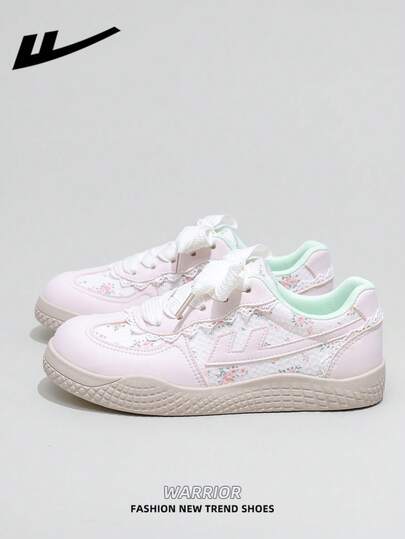  1双 WARRIOR 女士厚底系带软底休闲鞋，低帮户外平底鞋，圆头低跟防滑纯色优雅软底徒步鞋，适合学生、毕业照、平底鞋、低帮皮质运动鞋