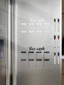 1pc Weekly Planner Transparent Acrylic Refrigerator Magnet Board (6 Magnetic Dry-Erase Pens Included), 2mm Thick Acrylic Weekly Planner Board With Magnetic Pens, Erasable, For Fridge, Wall, Office Calendar - Multicolor - View 10