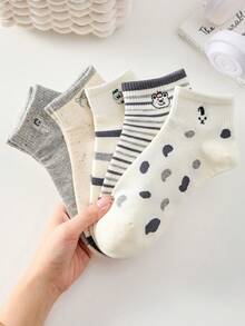 5 Pairs Women's Ankle Socks, Cute Bow & Striped Patterns, Low-Cut Breathable Socks, Comfortable Shoe Companion - Multicolor - View 7