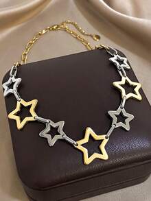 Fashion Gold Hollow Star Pendant Necklace, Minimalist Shiny Star Link Chain Necklace, Elegant Jewelry For Daily Wear, Party, Vacation And Gift,Unisex,Valentine's Day Gift - Multicolor - View 8