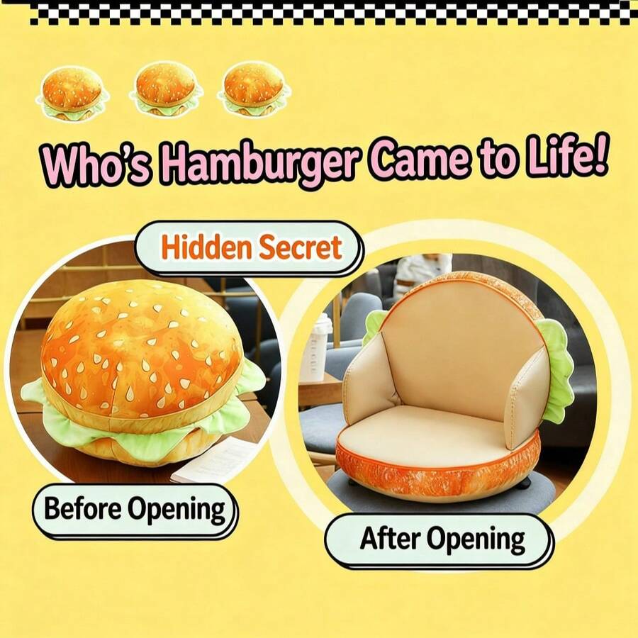Hamburger & Bread Shaped Throw Pillow & Seat Cushion, Soft & Plush Material, 3D Realistic Details, Suitable For Bedroom Decor, Sofa, Gaming Chair, Study Corner, Photography Props, Housewarming & Holiday Gift. Sizes: Hamburger 40x40cm, Bread 35x55cm - Multicolor - View 1