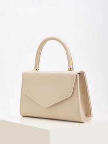 时尚纯色荔枝纹手提包，优雅女士商务包，适合女性日常通勤、约会、派对、婚礼、晚宴和正式场合。可搭配婚纱、礼服、晚礼服和生日礼服。 - 杏色 - 查看 3