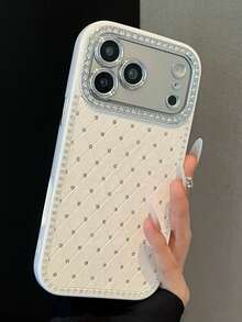 Luxury Solid Color Rhinestone Leather 3D Case Compatible With Apple 16/17 Pro Max/ 15 Pro, Women's Full Coverage Shockproof Protective Cover Compatible With IPhone 14/13 - White - View 5