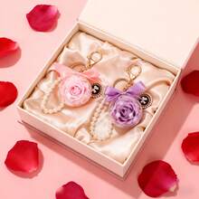 Preserved Flower Keychain, Inlaid Pearl, Creative Souvenir, Bag Pendant, Gift For Her, Gift For Him, Valentine's Day Gift, Birthday Gift, Christmas Gift, Preserved Flower, Car Decor