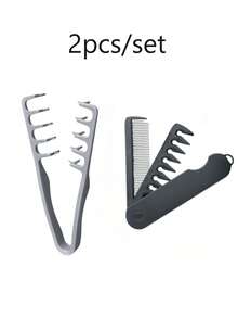 2件套纹理发梳套装，蓬松宽齿梳，打造丰盈纹理发型，宽齿可折叠旅行设计，宽齿和细齿双用梳子套装，男士丰盈纹理造型梳，ABS塑料材质带纹理手柄，造型梳套装，沙龙美发师专业梳子，2件套专业梳子套装，复古美发配件，双面男士/男孩/绅士适用