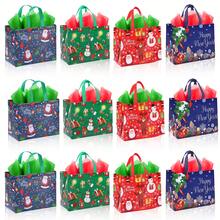 4 件/12 件大号圣诞礼品袋，可重复使用的手提袋，配有礼品包装纸，无纺布圣诞袋，适用于节日圣诞活动和派对圣诞节圣诞装饰圣诞睡衣圣诞礼物圣诞装饰 - 彩色 - 查看 12