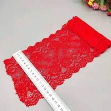 Soft Elastic Lace Accessories Black And White Elastic Handmade Fabric Lace Edge Skirt Clothing Material Lace - Rộng 15cm * đỏ tươi * 1 mét - Xem 3