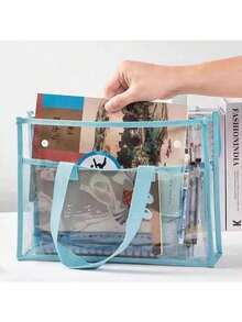 Clear Tote Bag - Large Pouch For Students, PVC Cosmetic Organizer, Clear Bag For Stadium Events,Back To School Supplies,School Tops,Home And Living New In,Gifts,Household Items,Bathroom Accessories,School Supplies,Back To School,Office Supplies,Outdoor Supplies,Organization And Storage,Storage Supplies,Summer Outfits,Valentine'S Day,Valentines. - 藍色 - 查看 5