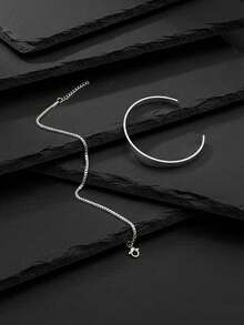 2入組不鏽鋼銀色開口手鐲和鍊式手鐲套裝,時尚簡約風格,適合作節日、生日、畢業贈禮 - 銀色 - 查看 2