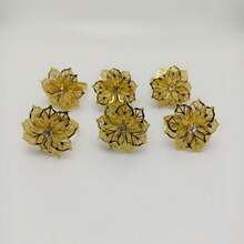 6pcs Metal Hollow Floral Napkin Rings, Tableware Decor For Hotel Buffet - Gold - View 2
