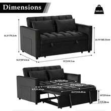 EBELLO 3 In 1 Multi-Functional Telescopic Trundle Sofa Bed Comfortable Double Sofa With Pillows For Small Living Room Bedroom - Negro - Ver 7