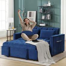 EBELLO 3 In 1 Multi-Functional Telescopic Trundle Sofa Bed Comfortable Double Sofa With Pillows For Small Living Room Bedroom - Azul - Ver 6