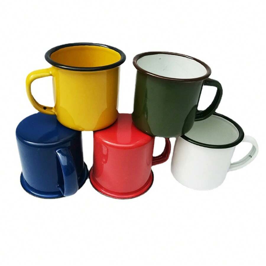 6CM Thickened Colorful Enamel Cup Iron Cup Hot Pot Cup Nostalgic Retro Enamel Jar With Printed LOGO - 白色 - 查看 1